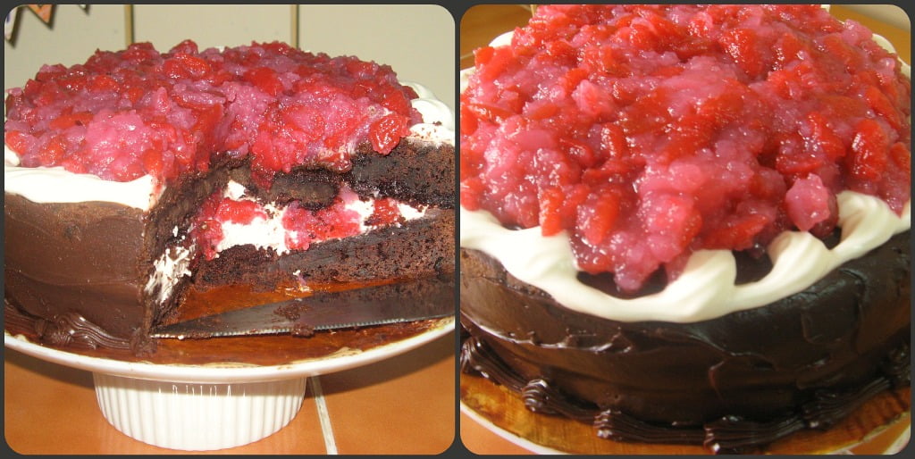 Eggless Black Forest Cake with Cherry Pie Filling & Chocolate Ganache