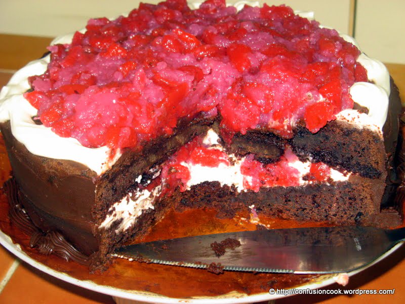 Eggless Black Forest Cake with Cherry Pie Filling & Chocolate Ganache