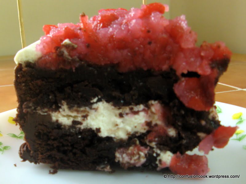 Eggless Black Forest Cake with Cherry Pie Filling & Chocolate Ganache