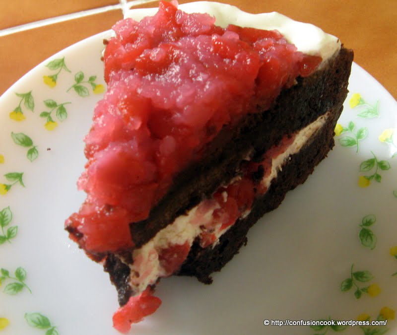 Eggless Black Forest Cake with Cherry Pie Filling & Chocolate Ganache