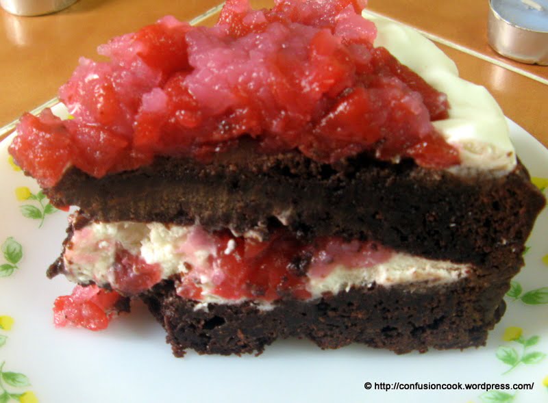 Eggless Black Forest Cake with Cherry Pie Filling & Chocolate Ganache