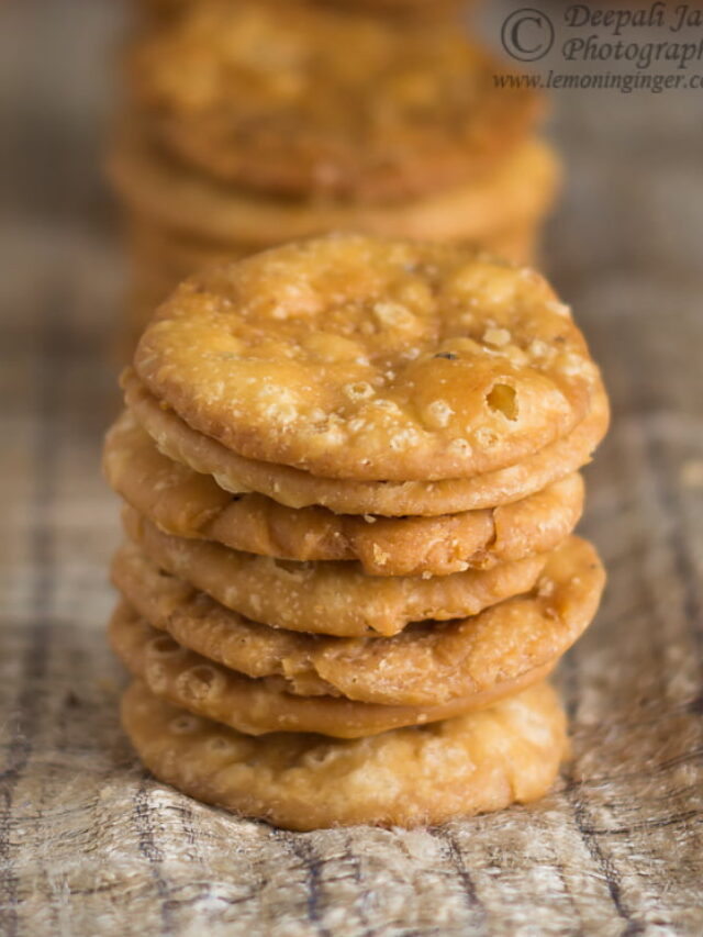 Close-up view of mathari showing its crispy texture