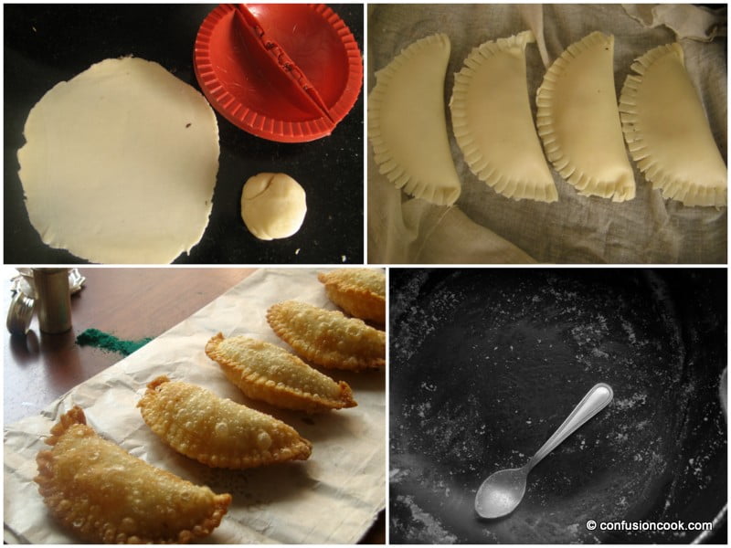 Raw Gujiya ready to be fried, placed neatly on a baking sheet
