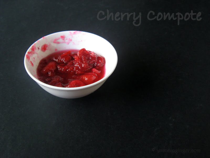 Close-up view of the Cherry Compote in a white bowl