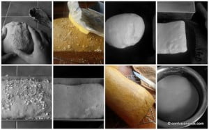 Step-by-step process of kneading whole wheat bread dough