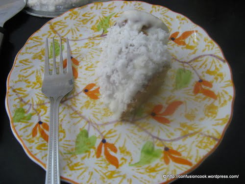 Eggless Banana Pound Cake with Coconut Cream Cheese Frosting
