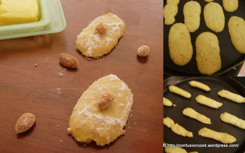 Making homemade savoiardi – batter being piped onto a baking sheet