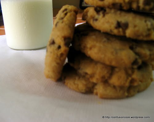 Homemade oatmeal cookies with melted chocolate chips inside