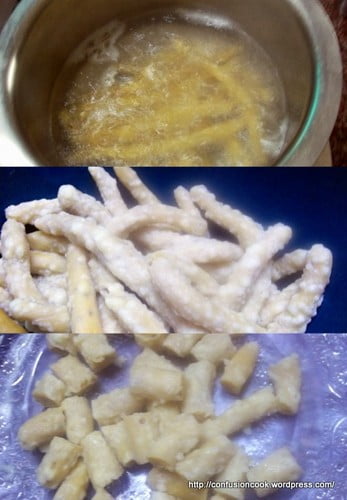 Gattas boiling in water to make sabji