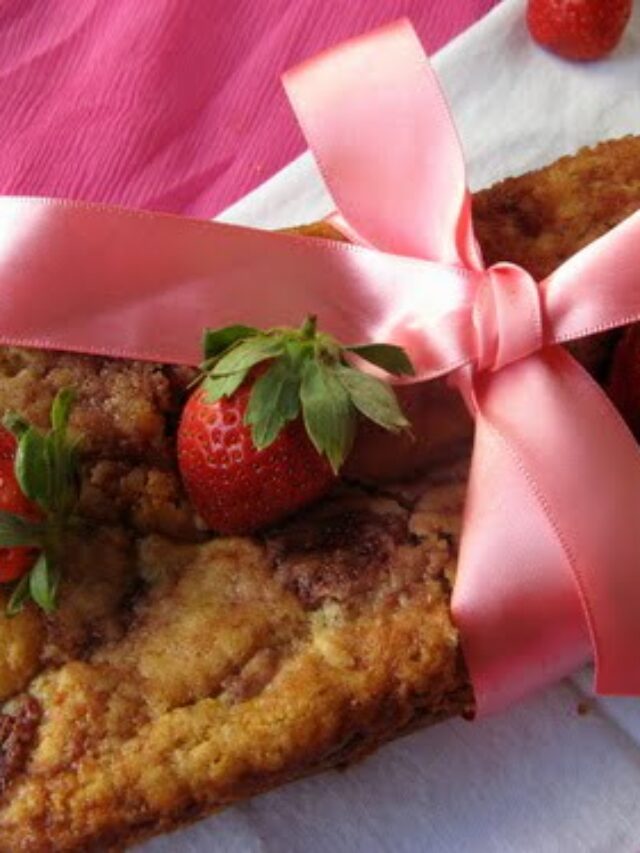 Freshly baked strawberry pound cake loaf with a golden crust
