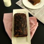 Marbled banana bread with vanilla and chocolate swirls on plate