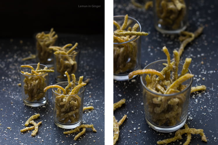 Close-up of homemade candied orange and lemon peels coated in sugar
