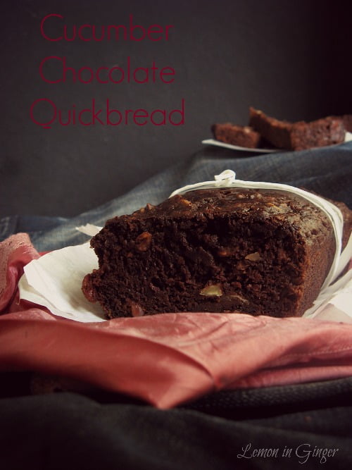 Sliced Healthy Eggless Chocolate Cucumber Banana Bread on a wooden board