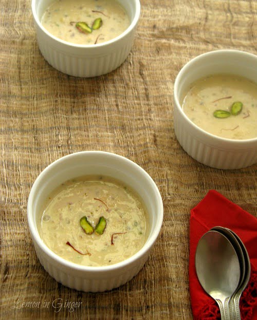 Chilled Basundi in a small bowl, ready to serve