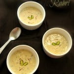 Close-up of creamy Basundi with saffron threads on top