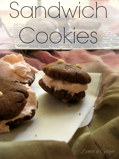 Close-up of a buttercream cookie sandwich with creamy filling