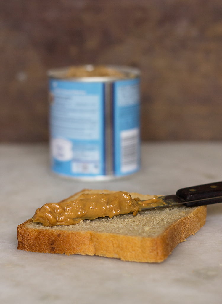 Smooth dulce de leche spread on toast