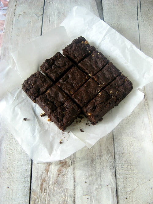 A close-up of freshly baked Eggless Chocolate Orange Brownies