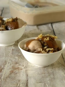 Close-up of creamy roasted banana ice cream scooped in a bowl