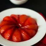 Homemade poached pears in white wine ready to serve