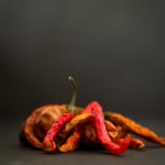 Top view of bowl full of dried red chillies