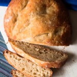 Served no knead bread with butter and jam on the side