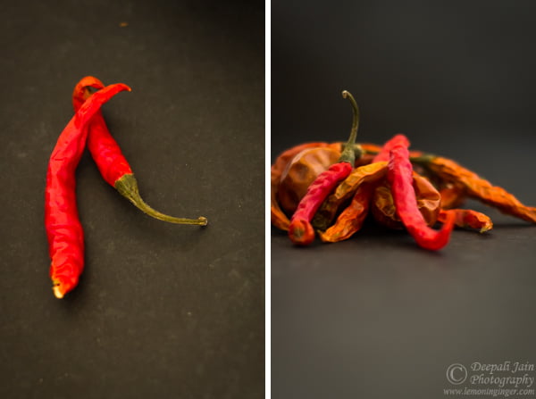A comparison shot showing fresh versus dried red