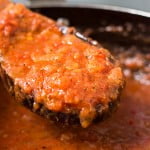 Close-up of the sauce’s rich and smooth texture in a pan