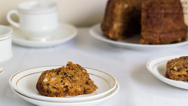 Eggless Whole Wheat Carrot and Orange Zest Bundt Cake