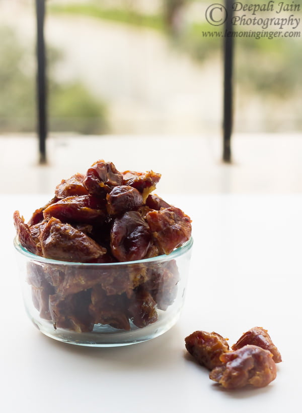 Close up view of a bowl filled with fresh dates
