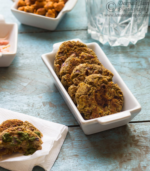Close-up of golden-brown Pan-Fried Kala Chana Kebabs on a plate