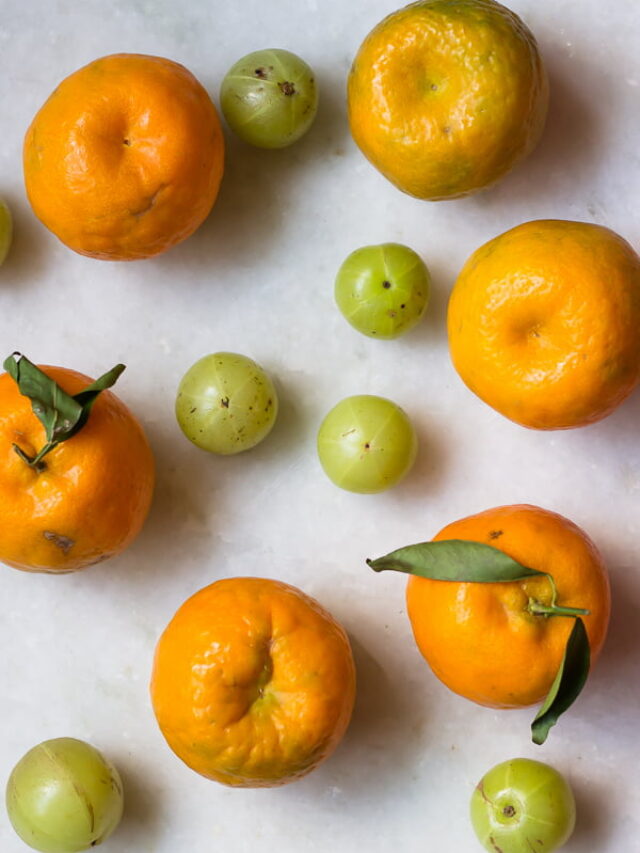 Fresh Oranges and Indian Gooseberries plucked from trees