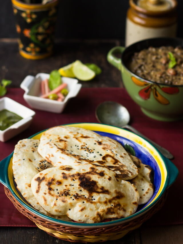 Close-up of naan showing its soft, pillowy texture