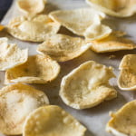 Close-up of golden, crispy potato chips, ready to enjoy