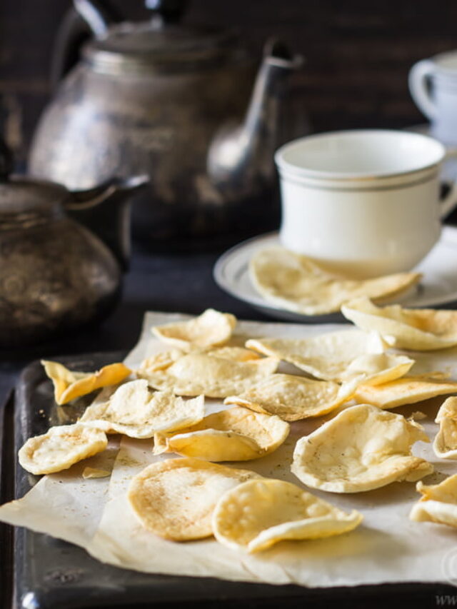 Fried homemade potato chips served with a tea