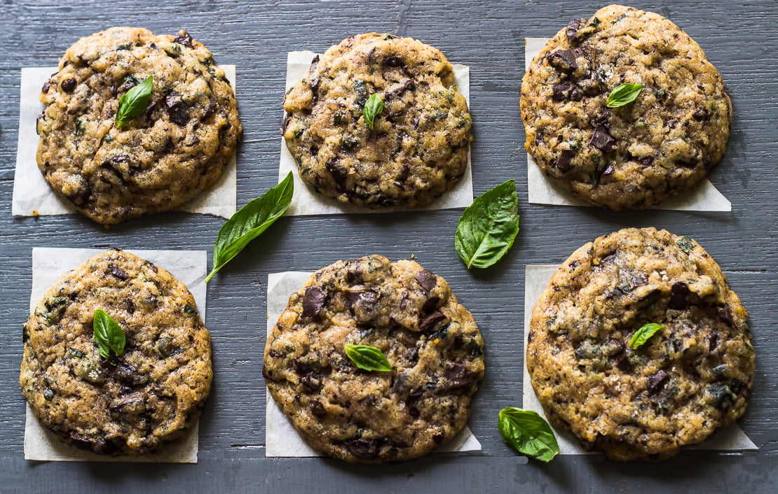 Basil chocolate chunky cookies, ready to be enjoyed as a delightful snack or dessert