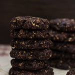 A close-up of the oatmeal texture in the fudgy brownie cookies