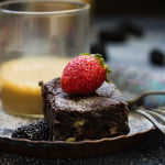 Freshly baked wine-infused strawberry brownies cut into squares