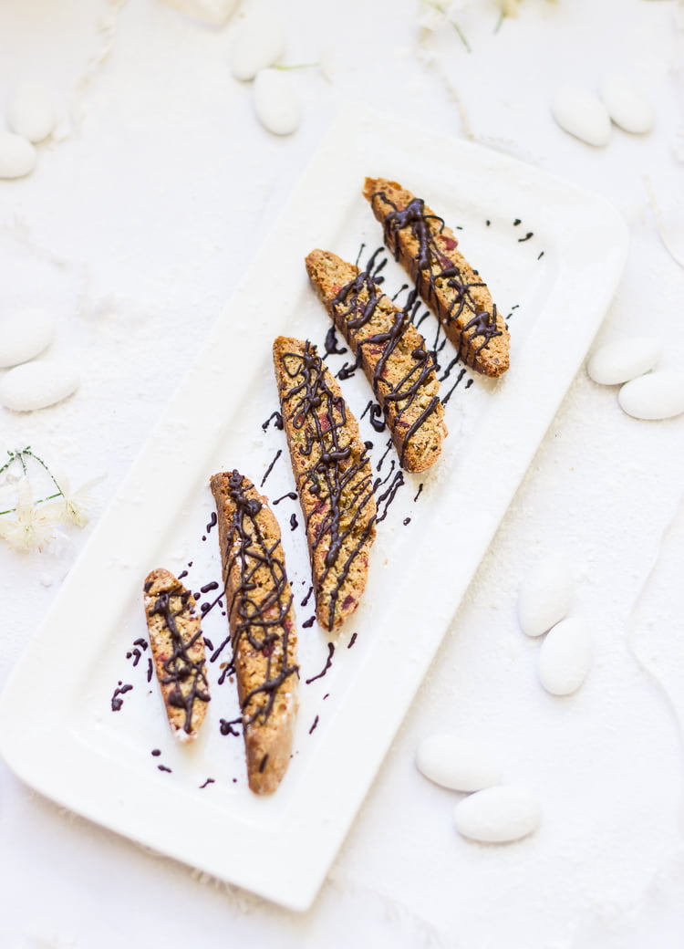 A bite-sized biscotti piece showing its crunchy texture