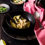 tempting raw banana ki kachri topped with fried red chillies