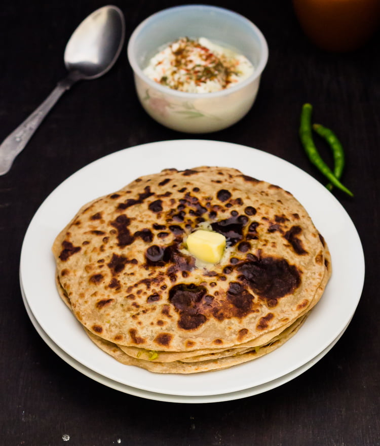 Green peas paratha with butter topping