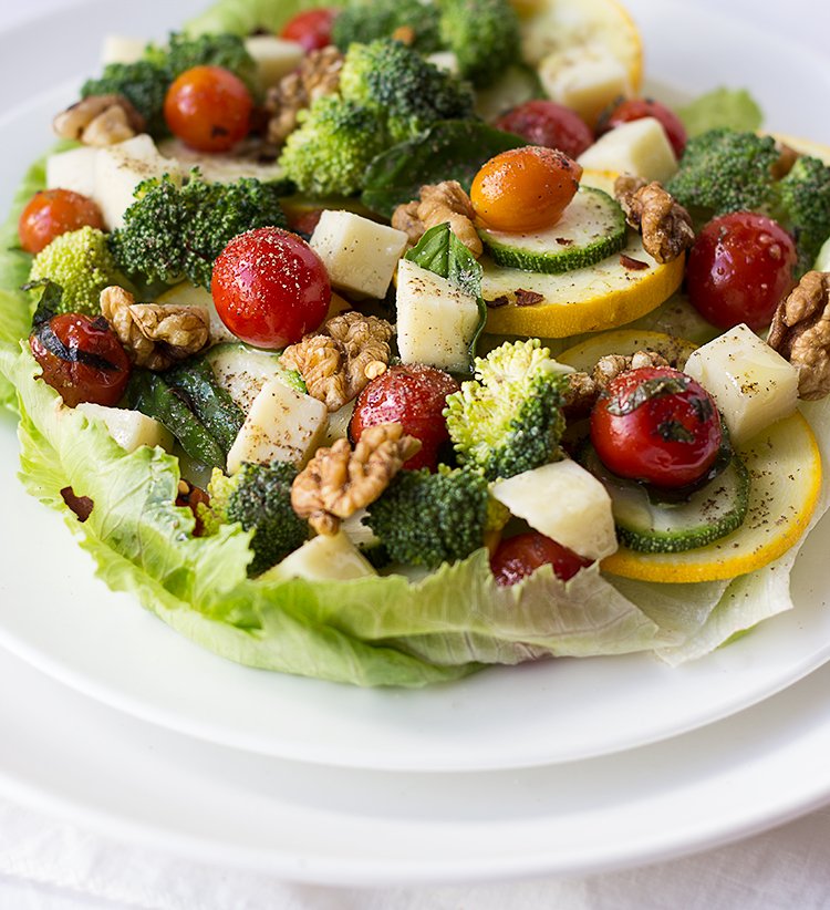 Fresh green romaine lettuce salad on dining table