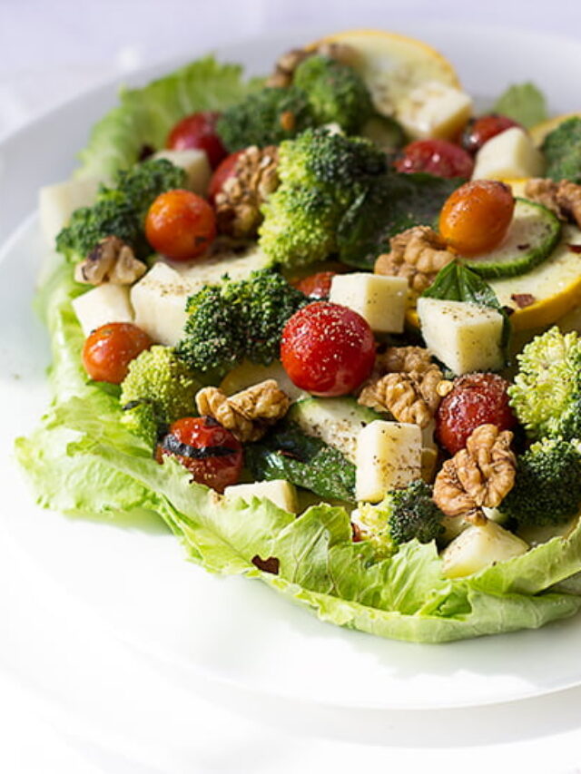 Fresh green romaine lettuce salad on dining table