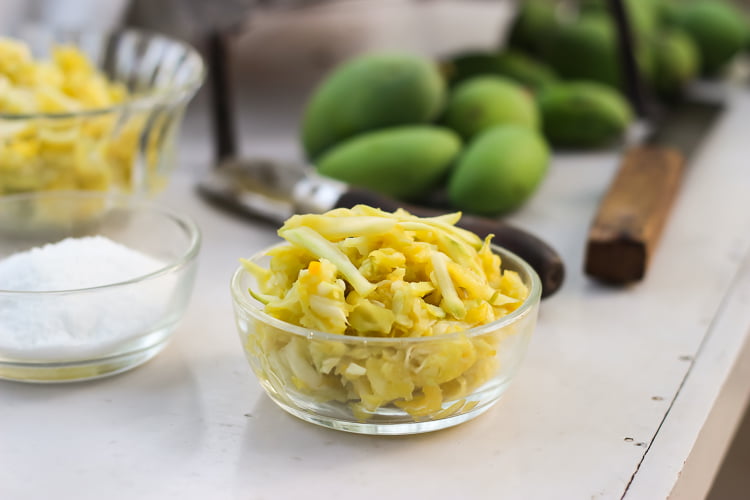 A bowl of Raw Mango ready for the preservation process