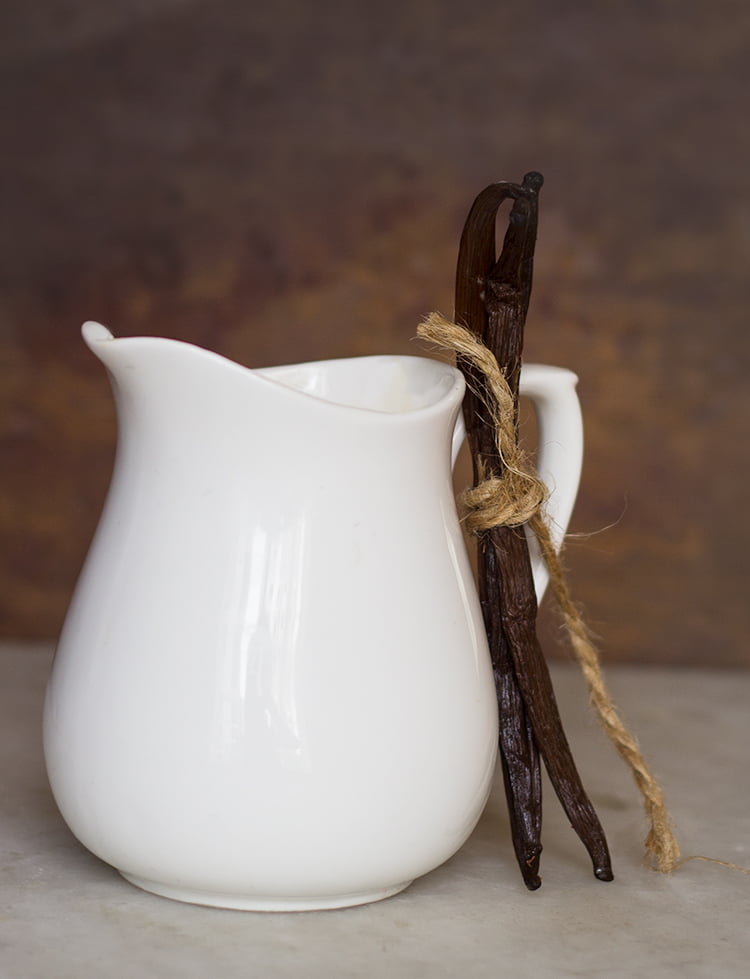 Close-up of vanilla beans ready to make mocha tres leches cake
