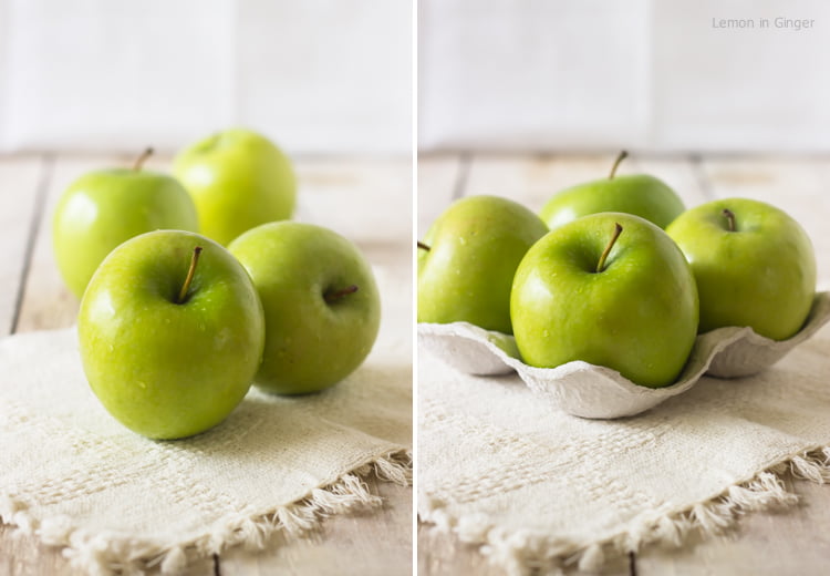 Close-up view of green apples ready t be used in caramel apple upside-down cake