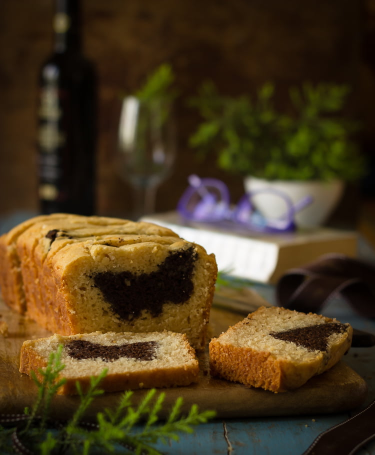 Close-up of a butterfly inside cake slice showing its vibrant design