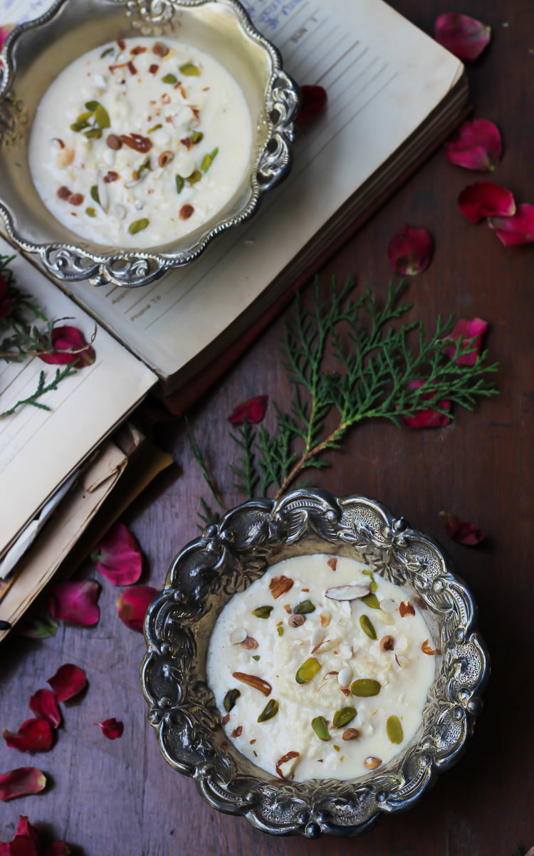 Freshly made Malai Rabri served in an ornate dish, ready to be enjoyed
