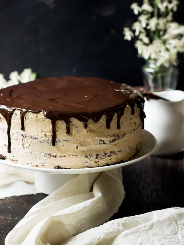 Individual slice of Eggless Chocolate Mocha Cake on a dessert plate