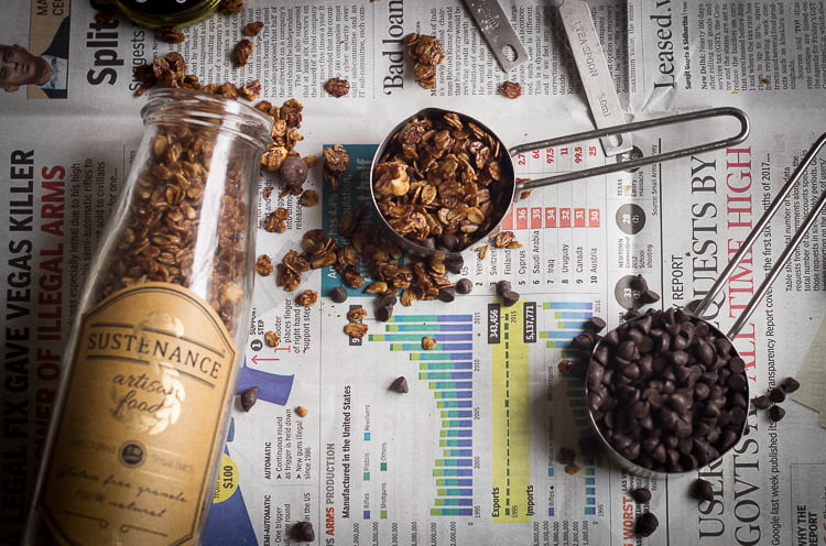 Mixing oats, nuts, and honey for healthy granola cookies dough